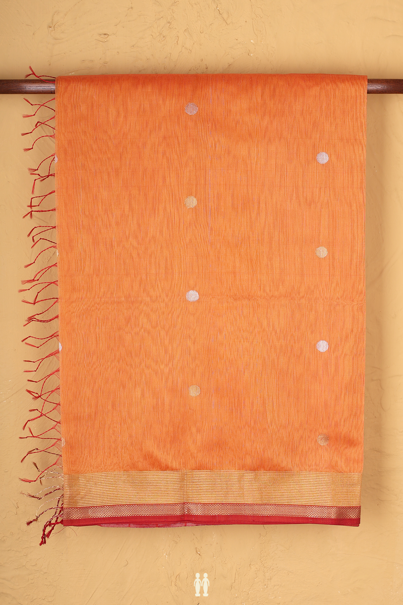 Maheswari Silk Cotton Saree In Orange With Polka Buttas