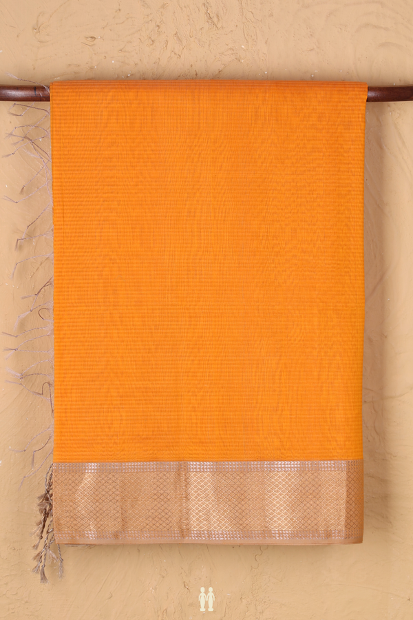 Maheswari Silk Cotton Saree In Orange With Stripes Design