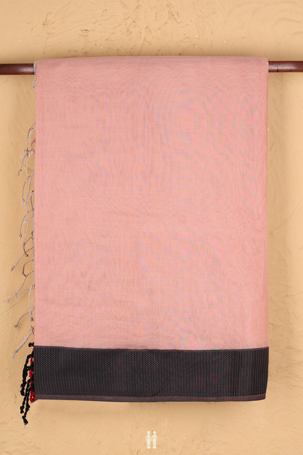 Maheswari Silk Cotton Saree In Orange With Threadwork Border
