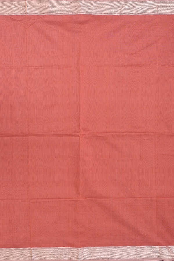 Maheswari Silk Cotton Saree In Orange With Threadwork Border