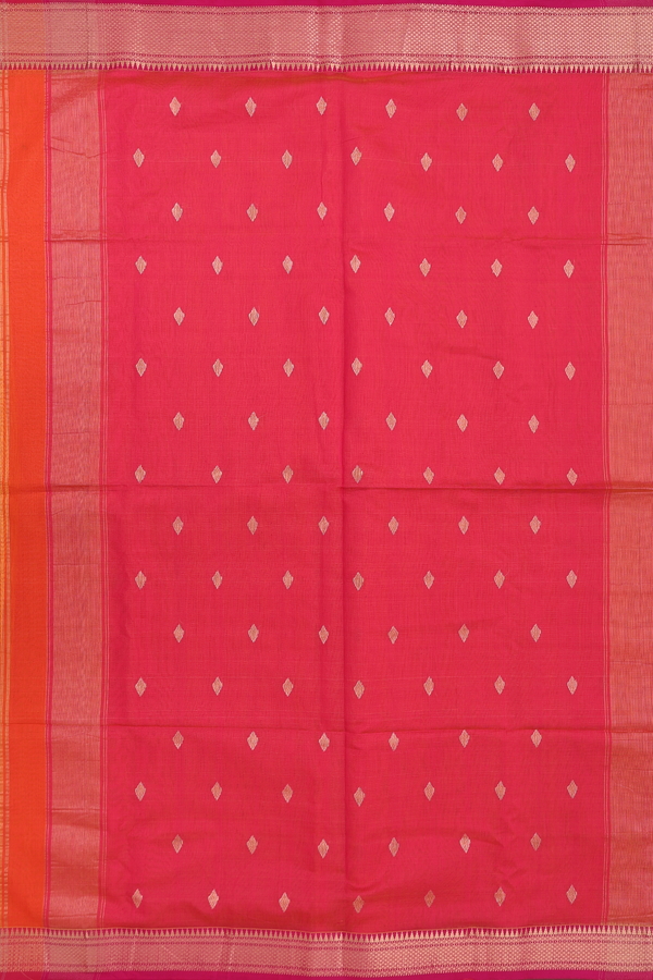 Maheswari Silk Cotton Saree In Orange With Diamond Buttas