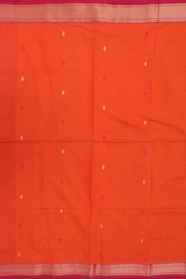 Maheswari Silk Cotton Saree In Orange With Diamond Buttas