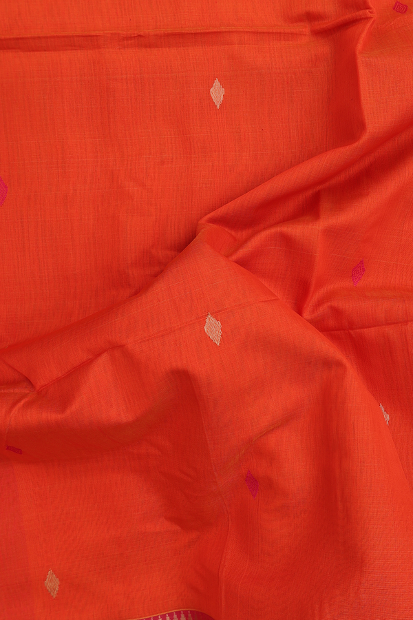 Maheswari Silk Cotton Saree In Orange With Diamond Buttas