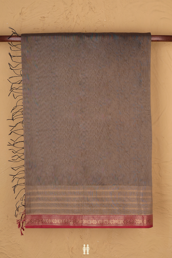 Maheswari Silk Cotton Saree In Oxford Brown With Zari Border
