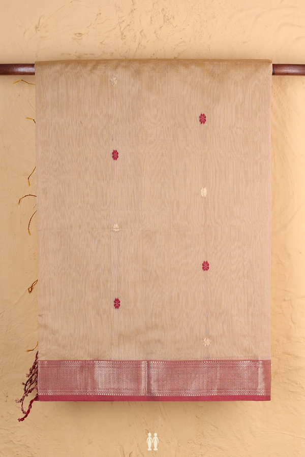 Maheswari Silk Cotton Saree In Pastel Brown With Floral Buttas