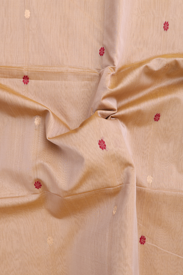 Maheswari Silk Cotton Saree In Pastel Brown With Floral Buttas