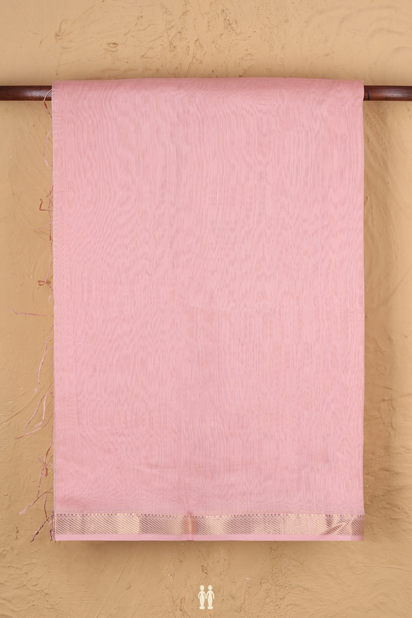Maheswari Silk Cotton Saree In Pastel Pink With Zari Border