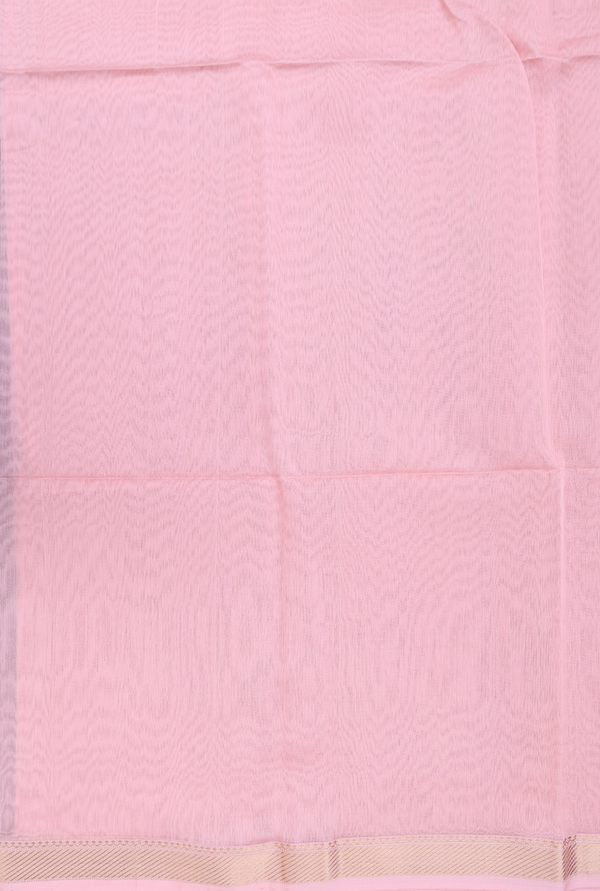 Maheswari Silk Cotton Saree In Pastel Pink With Zari Border