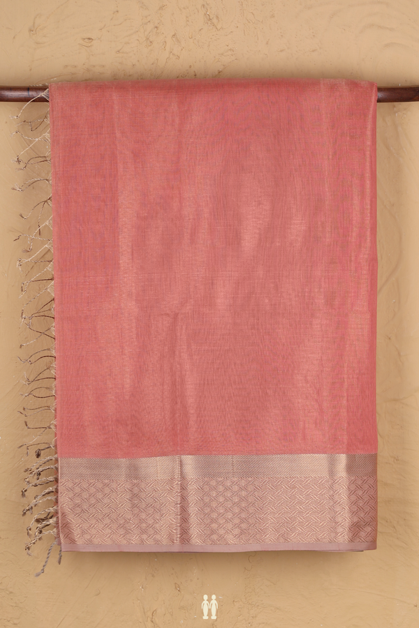 Maheswari Silk Cotton Saree In Peach Tissue With Zari Border
