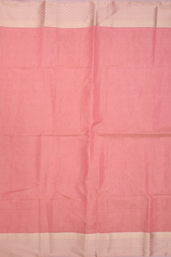 Maheswari Silk Cotton Saree In Peach Tissue With Zari Border