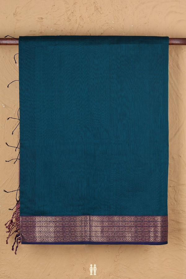 Maheswari Silk Cotton Saree In Peacock Green With Zari Border