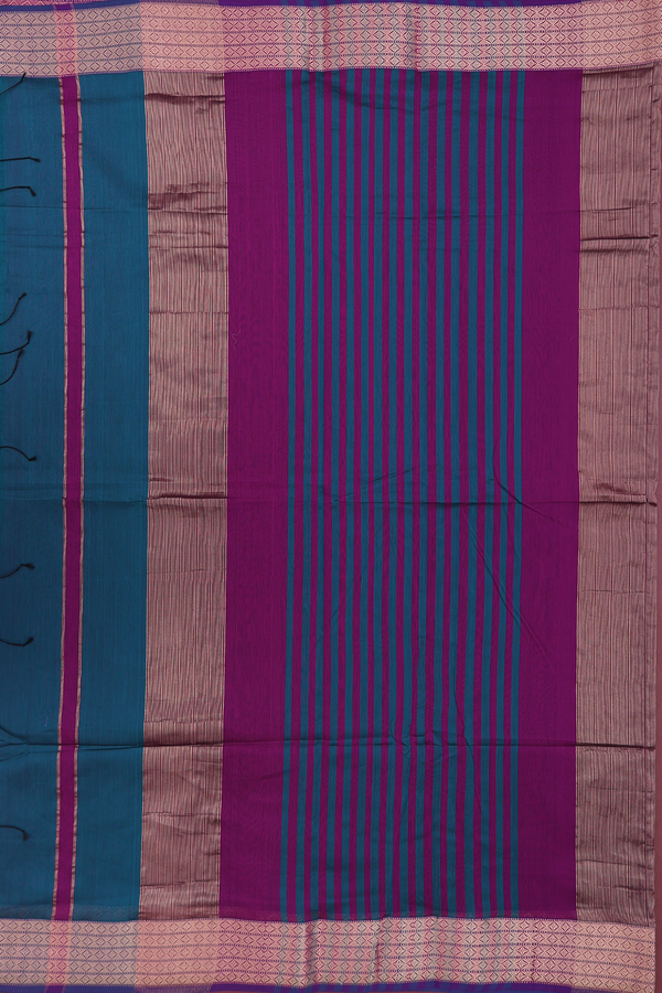 Maheswari Silk Cotton Saree In Peacock Green With Zari Border