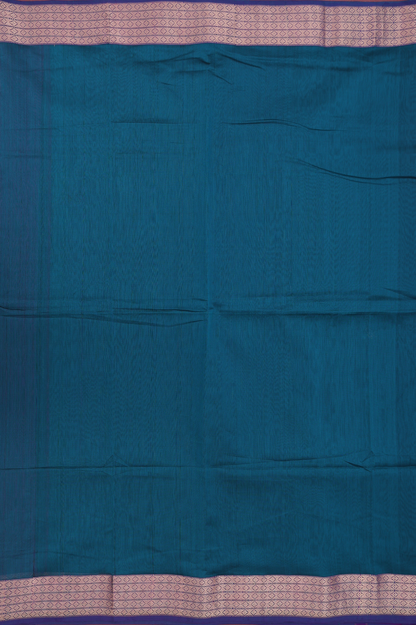 Maheswari Silk Cotton Saree In Peacock Green With Zari Border
