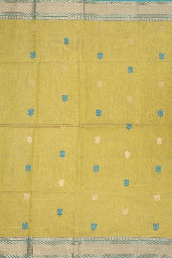 Maheswari Silk Cotton Saree In Pear Green With Floral Buttas