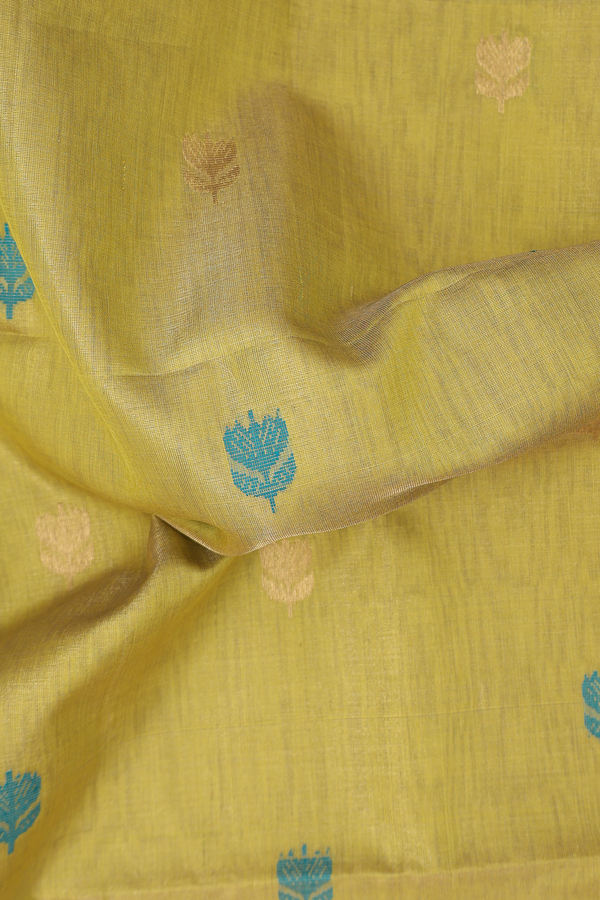 Maheswari Silk Cotton Saree In Pear Green With Floral Buttas