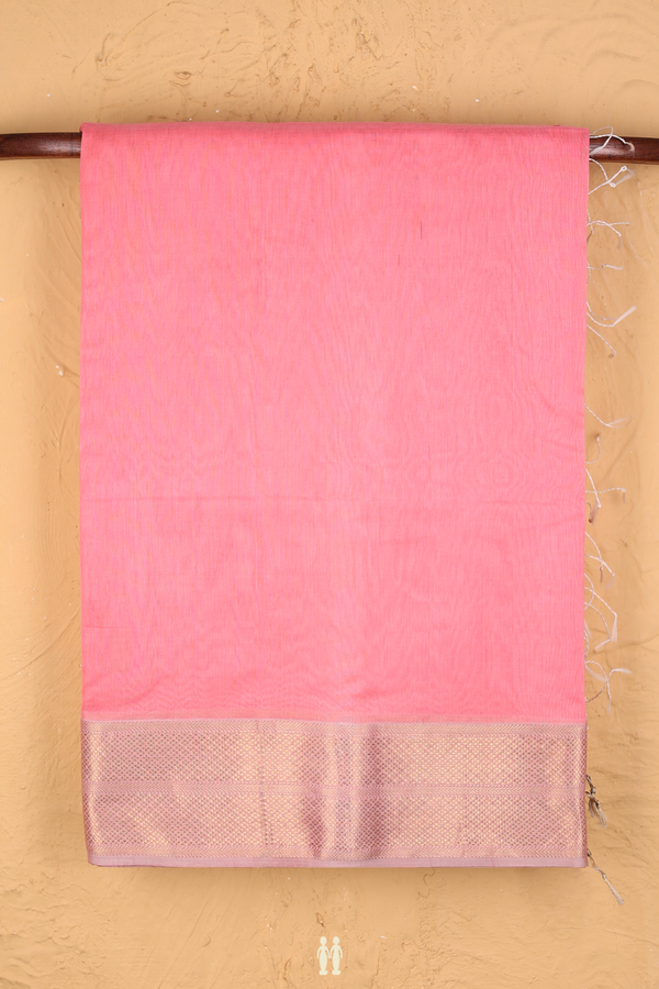 Maheswari Silk Cotton Saree In Pink With Zari Border