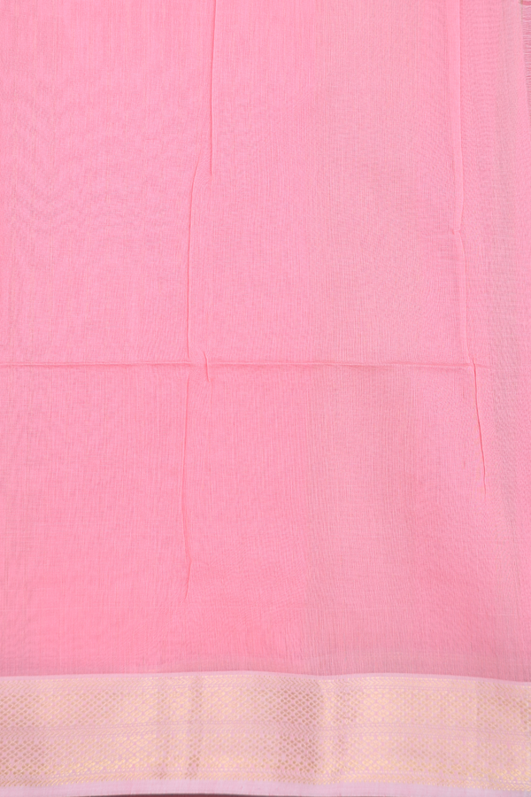 Maheswari Silk Cotton Saree In Pink With Zari Border