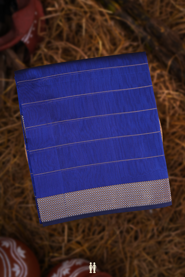 Maheswari Silk Cotton Saree In Prussian Blue With Stripes