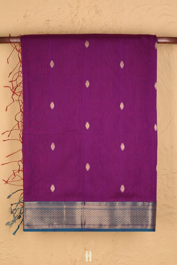 Maheswari Silk Cotton Saree In Purple With Zari Buttas