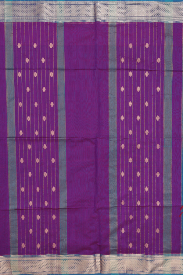Maheswari Silk Cotton Saree In Purple With Zari Buttas