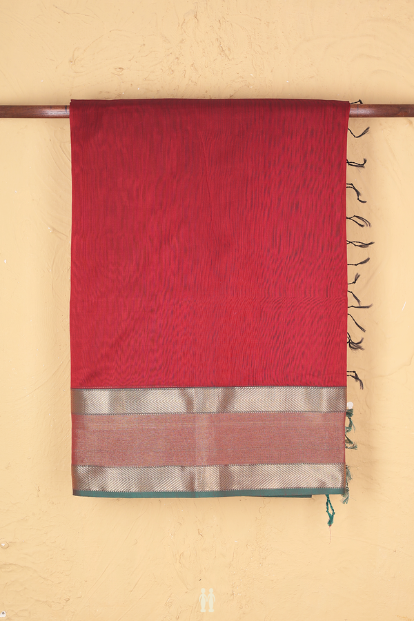 Maheswari Silk Cotton Saree In Red With Contrast Border