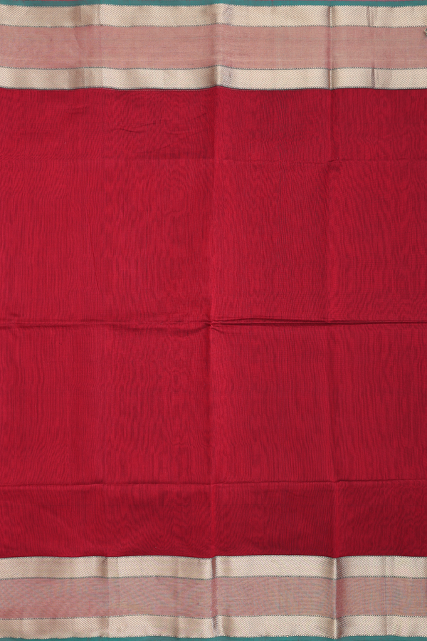 Maheswari Silk Cotton Saree In Red With Contrast Border
