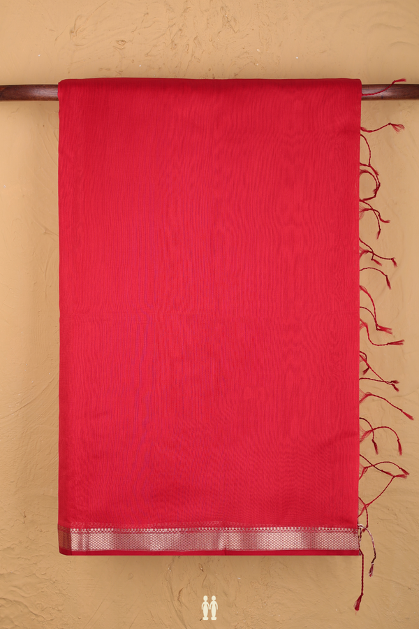 Maheswari Silk Cotton Saree In Red With Zari Border