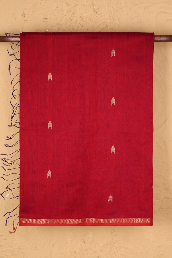 Maheswari Silk Cotton Saree In Red With Zari Buttas