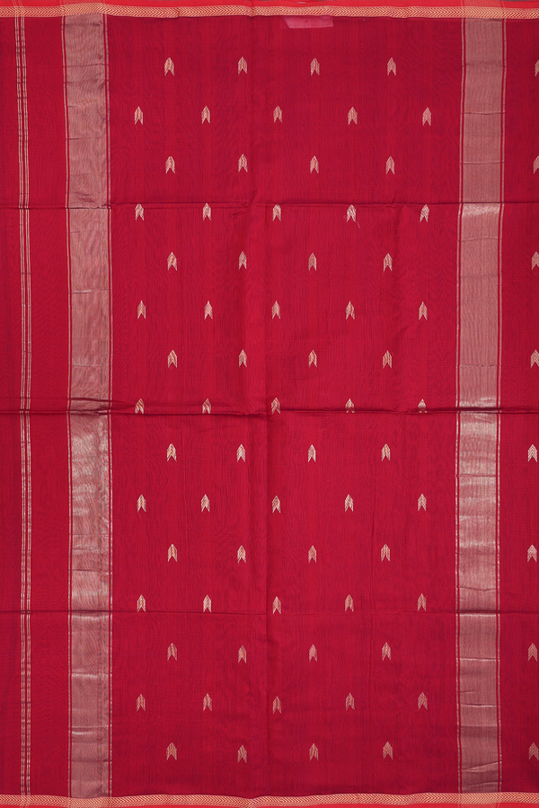 Maheswari Silk Cotton Saree In Red With Zari Buttas