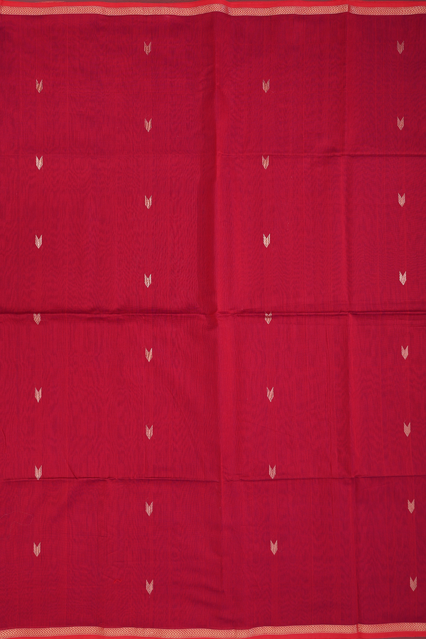 Maheswari Silk Cotton Saree In Red With Zari Buttas