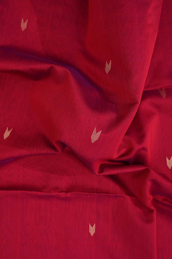 Maheswari Silk Cotton Saree In Red With Zari Buttas