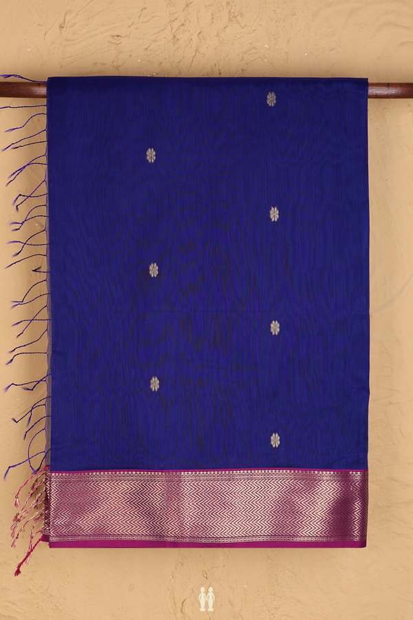 Maheswari Silk Cotton Saree In Royal Blue With Floral Buttas
