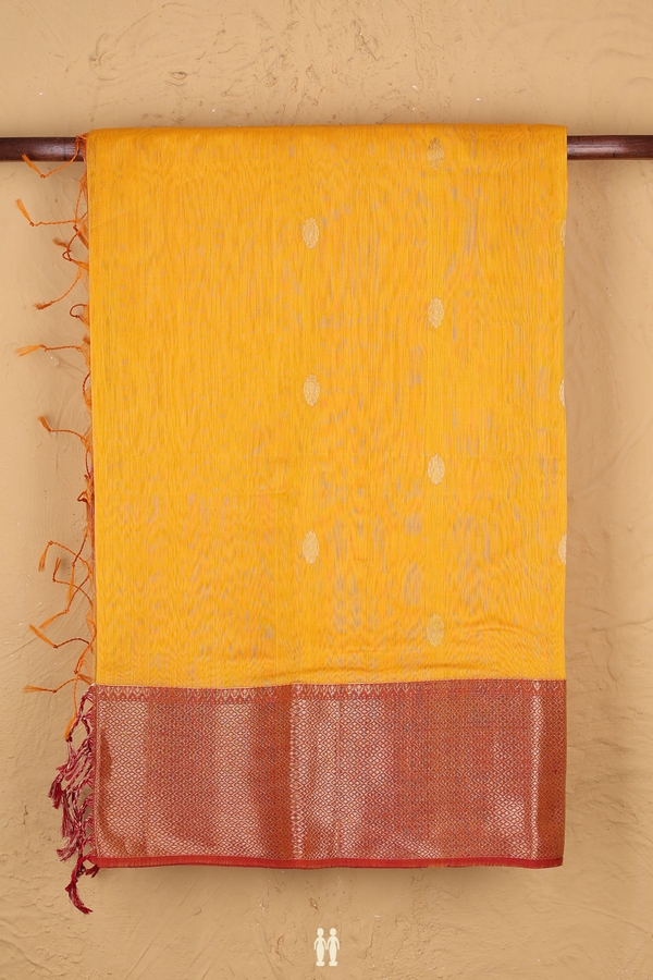 Maheswari Silk Cotton Saree In Royal Orange With Zari Buttas