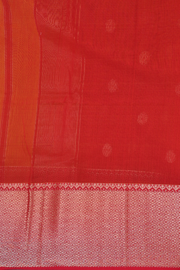 Maheswari Silk Cotton Saree In Royal Orange With Zari Buttas