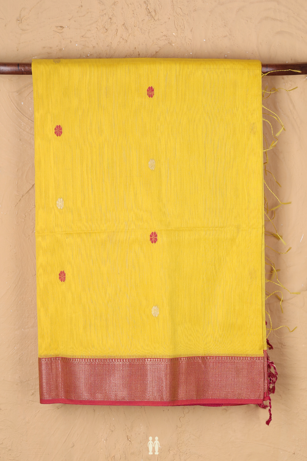 Maheswari Silk Cotton Saree In Royal Yellow With Floral Buttas