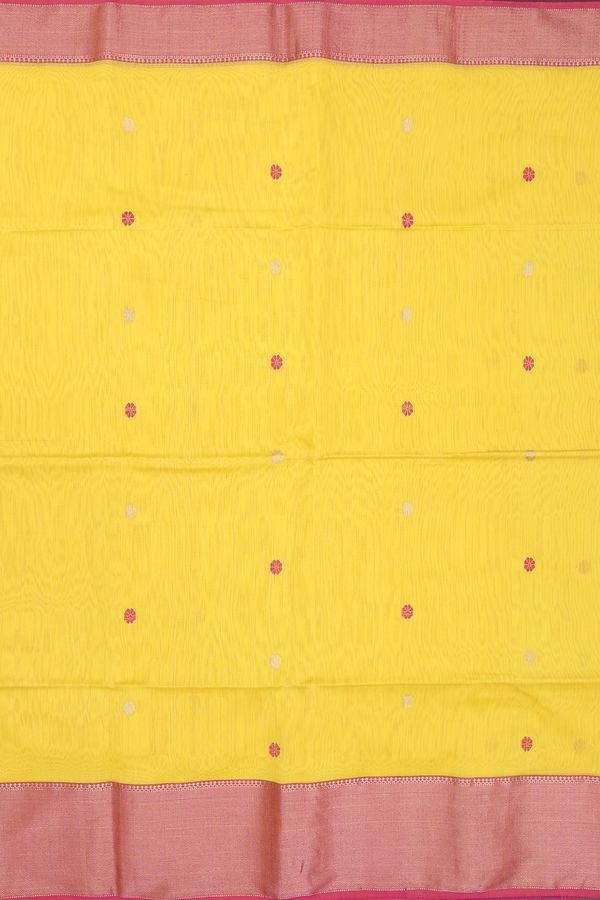 Maheswari Silk Cotton Saree In Royal Yellow With Floral Buttas