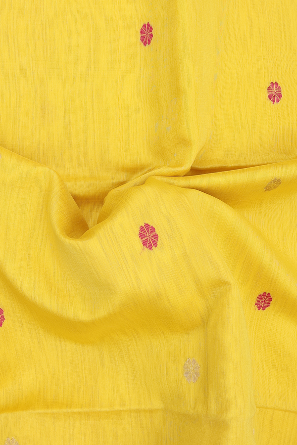 Maheswari Silk Cotton Saree In Royal Yellow With Floral Buttas