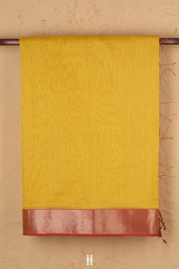 Maheswari Silk Cotton Saree In Saffron Yellow With Zari Border