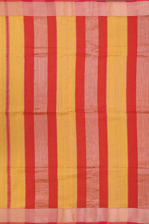 Maheswari Silk Cotton Saree In Saffron Yellow With Zari Border