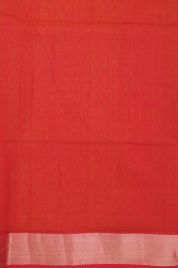 Maheswari Silk Cotton Saree In Saffron Yellow With Zari Border