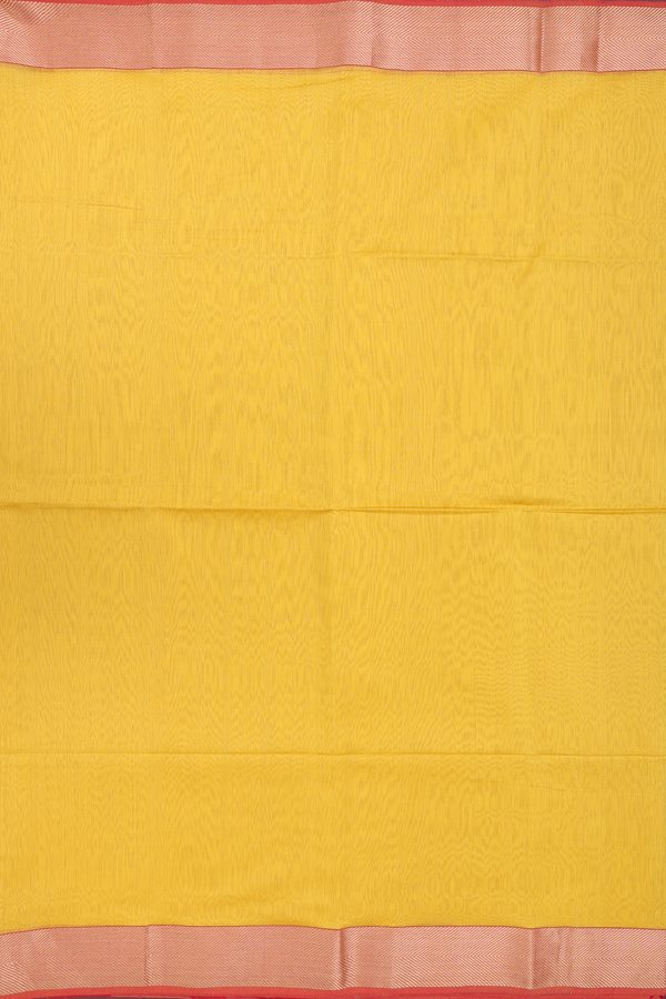 Maheswari Silk Cotton Saree In Saffron Yellow With Zari Border