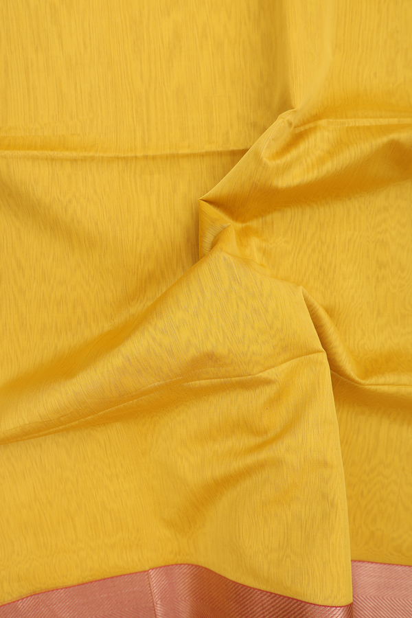 Maheswari Silk Cotton Saree In Saffron Yellow With Zari Border