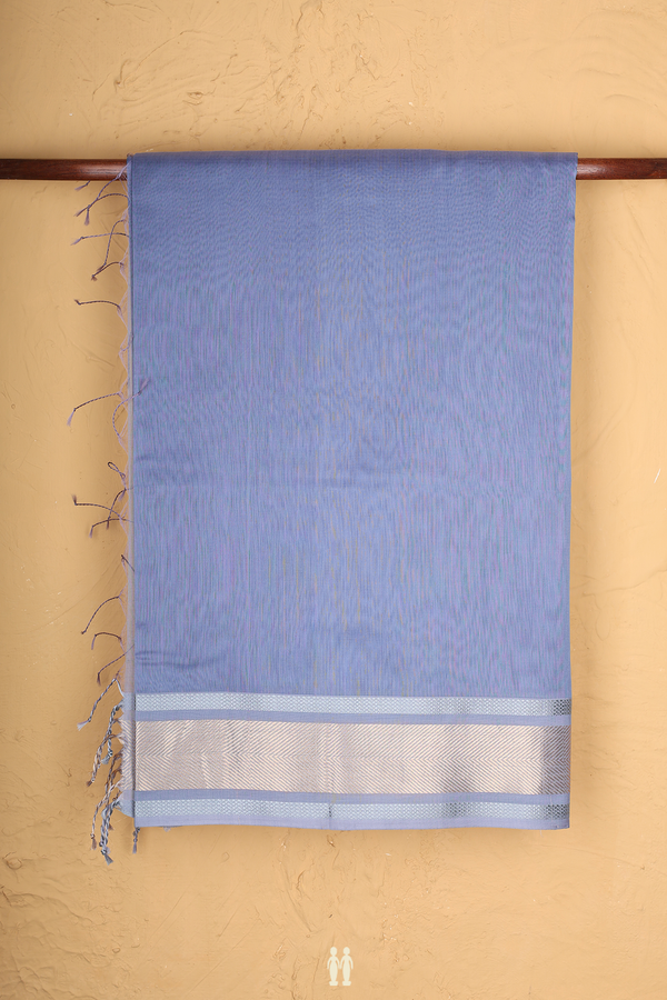Maheswari Silk Cotton Saree In Space Blue With Zari Border
