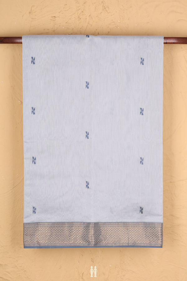 Maheswari Silk Cotton Saree In Light Grey With Threadwork Buttas