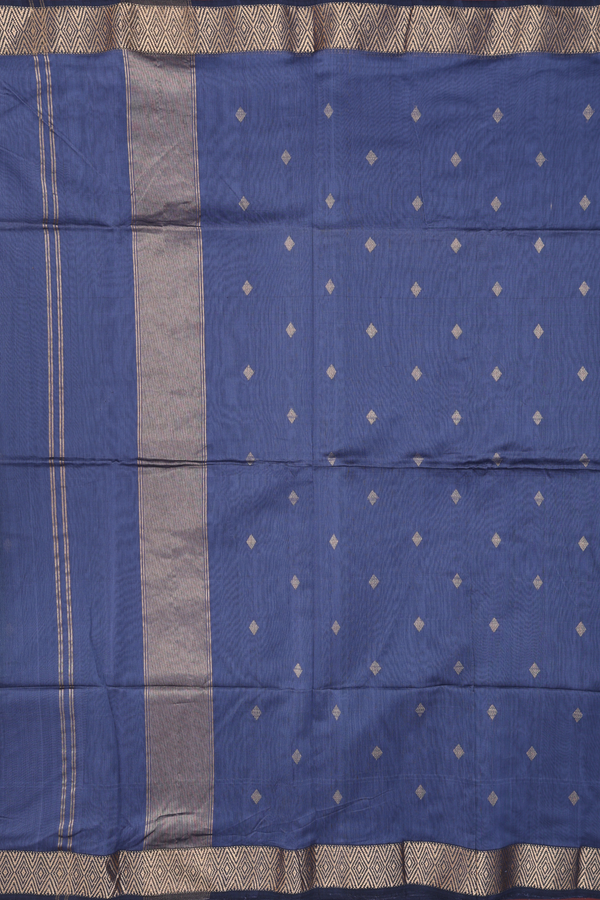 Maheswari Silk Cotton Saree In Space Blue With Zari Buttas