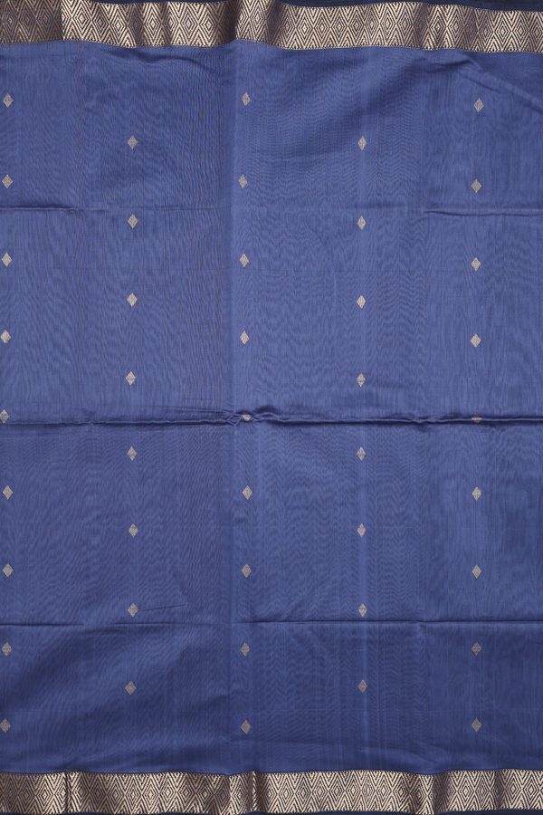 Maheswari Silk Cotton Saree In Space Blue With Zari Buttas