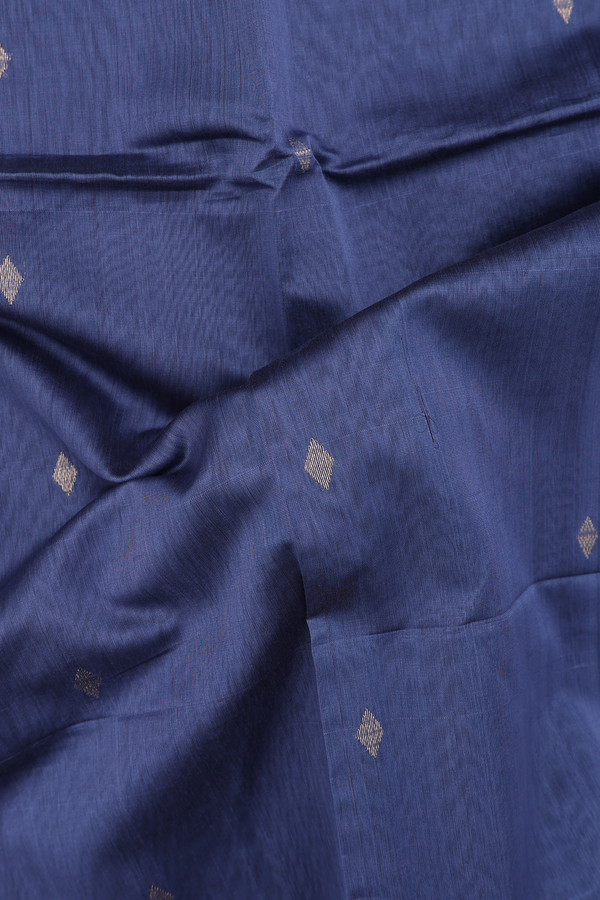 Maheswari Silk Cotton Saree In Space Blue With Zari Buttas