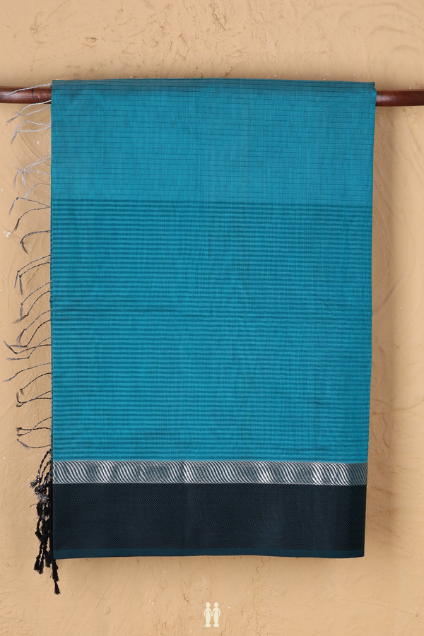 Maheswari Silk Cotton Saree In Teal Blue With Stripes Design
