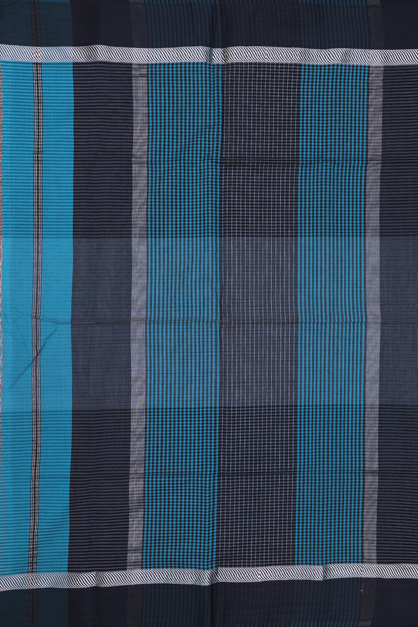 Maheswari Silk Cotton Saree In Teal Blue With Stripes Design