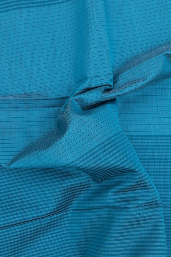 Maheswari Silk Cotton Saree In Teal Blue With Stripes Design